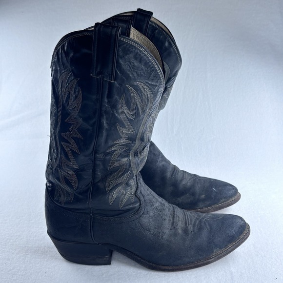 VTG Justin Cowboy Boots 11 D Black Elephant 70s? USA Made Rockabilly Western - Picture 1 of 8
